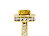 Yellow gold Cushion Cut Halo Diamond Engagement Ring with Milgrain Pave Band and Four-Prong Setting_5