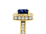 Yellow gold Cushion Cut Halo Diamond Engagement Ring with Milgrain Pave Band and Four-Prong Setting_5