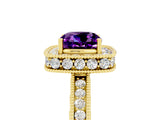 Yellow gold Cushion Cut Halo Diamond Engagement Ring with Milgrain Pave Band and Four-Prong Setting_5