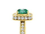 Yellow gold Cushion Cut Halo Diamond Engagement Ring with Milgrain Pave Band and Four-Prong Setting_5