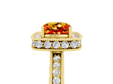 Yellow gold Cushion Cut Halo Diamond Engagement Ring with Milgrain Pave Band and Four-Prong Setting_5