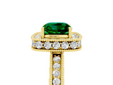 Yellow gold Cushion Cut Halo Diamond Engagement Ring with Milgrain Pave Band and Four-Prong Setting_5