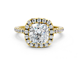 Yellow gold Cushion Cut Halo Diamond Engagement Ring with Pave Band and Four-Prong Setting_23
