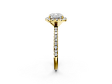 Yellow gold Cushion Cut Halo Diamond Engagement Ring with Pave Band and Four-Prong Setting_25