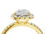 Yellow gold Cushion Cut Halo Diamond Engagement Ring with Pave Band and Four-Prong Setting_27