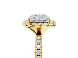 Yellow gold Cushion Cut Halo Diamond Engagement Ring with Pave Band and Four-Prong Setting_28
