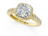 Yellow gold Cushion Cut Halo Diamond Engagement Ring with Pave Band and Four-Prong Setting_41