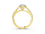 Yellow gold Cushion Cut Halo Diamond Engagement Ring with Pave Band and Four-Prong Setting_43