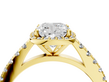 Yellow gold Cushion Cut Halo Diamond Engagement Ring with Pave Band and Four-Prong Setting_44