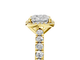 Yellow gold Cushion Cut Halo Diamond Engagement Ring with Pave Band and Four-Prong Setting_45