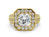 Yellow gold Cushion Cut Halo Diamond Engagement Ring with Pave Split Shank and Four-Prong Setting_15