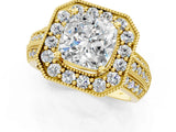 Yellow gold Cushion Cut Halo Diamond Engagement Ring with Pave Split Shank and Four-Prong Setting_16