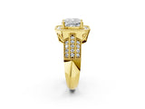 Yellow gold Cushion Cut Halo Diamond Engagement Ring with Pave Split Shank and Four-Prong Setting_17