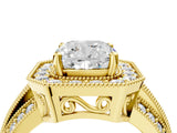 Yellow gold Cushion Cut Halo Diamond Engagement Ring with Pave Split Shank and Four-Prong Setting_19