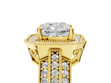 Yellow gold Cushion Cut Halo Diamond Engagement Ring with Pave Split Shank and Four-Prong Setting_20