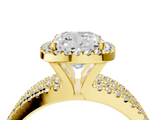 Yellow gold Cushion Cut Halo Diamond Engagement Ring with Split Shank and Four-Prong Setting_24