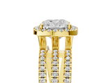 Yellow gold Cushion Cut Halo Diamond Engagement Ring with Split Shank and Four-Prong Setting_25