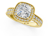Yellow gold Cushion Cut Halo Diamond Pave Band Ring with Four-Prong Setting_62