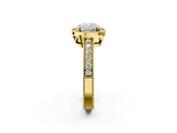 Yellow gold Cushion Cut Halo Diamond Pave Band Ring with Four-Prong Setting_63
