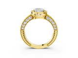Yellow gold Cushion Cut Halo Diamond Pave Band Ring with Four-Prong Setting_64