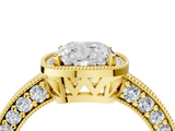 Yellow gold Cushion Cut Halo Diamond Pave Band Ring with Four-Prong Setting_65