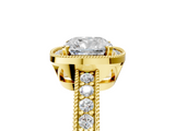 Yellow gold Cushion Cut Halo Diamond Pave Band Ring with Four-Prong Setting_66