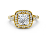 Yellow gold Cushion Cut Halo Diamond Pave Band with Four-Prong Setting_51