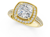 Yellow gold Cushion Cut Halo Diamond Pave Band with Four-Prong Setting_52