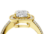 Yellow gold Cushion Cut Halo Diamond Pave Band with Four-Prong Setting_55