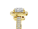 Yellow gold Cushion Cut Halo Diamond Pave Band with Four-Prong Setting_56