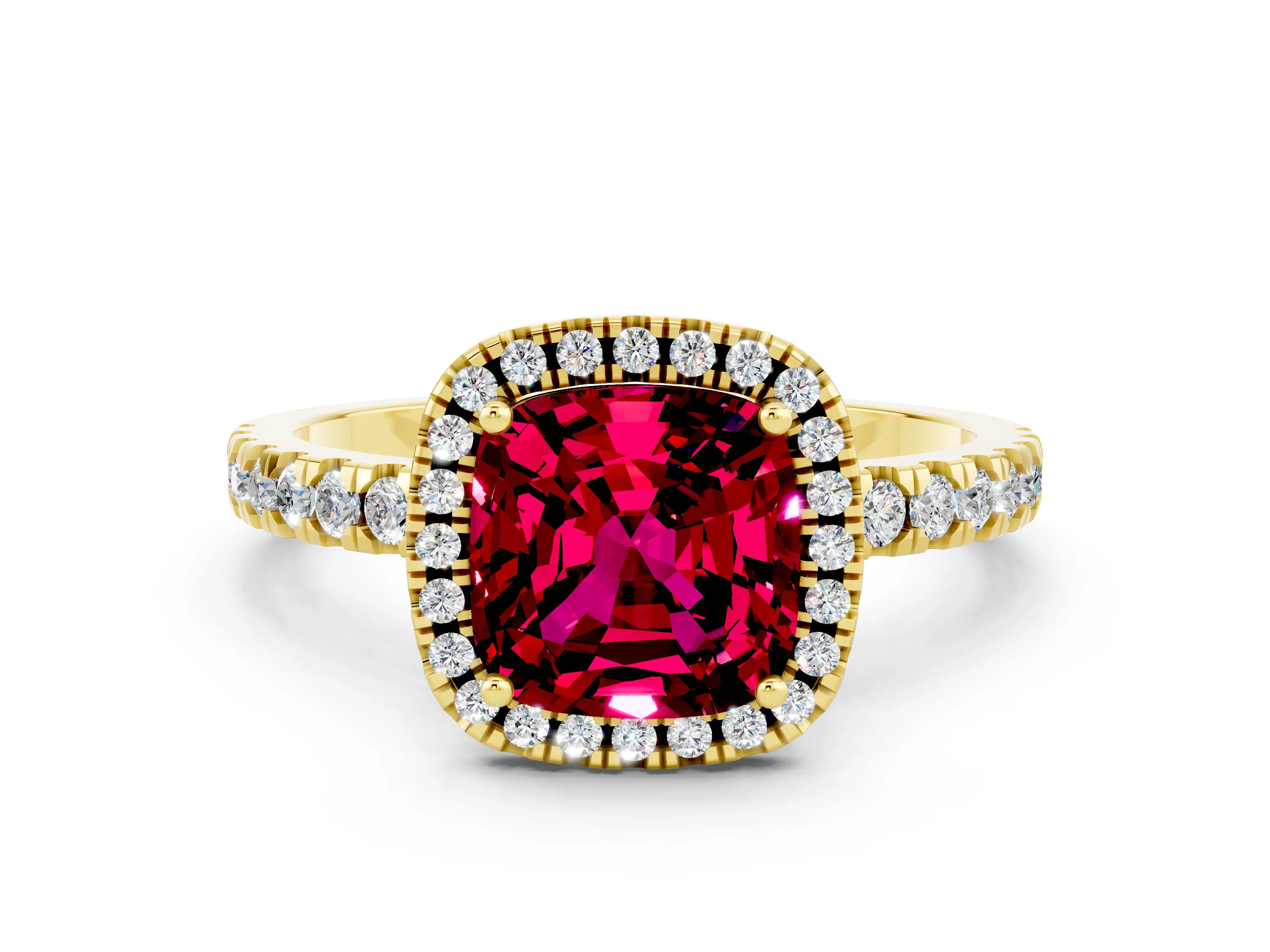 Yellow gold Cushion Cut Halo Diamond Pave Band with Prong Setting