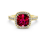 Yellow gold Cushion Cut Halo Diamond Pave Band with Prong Setting
