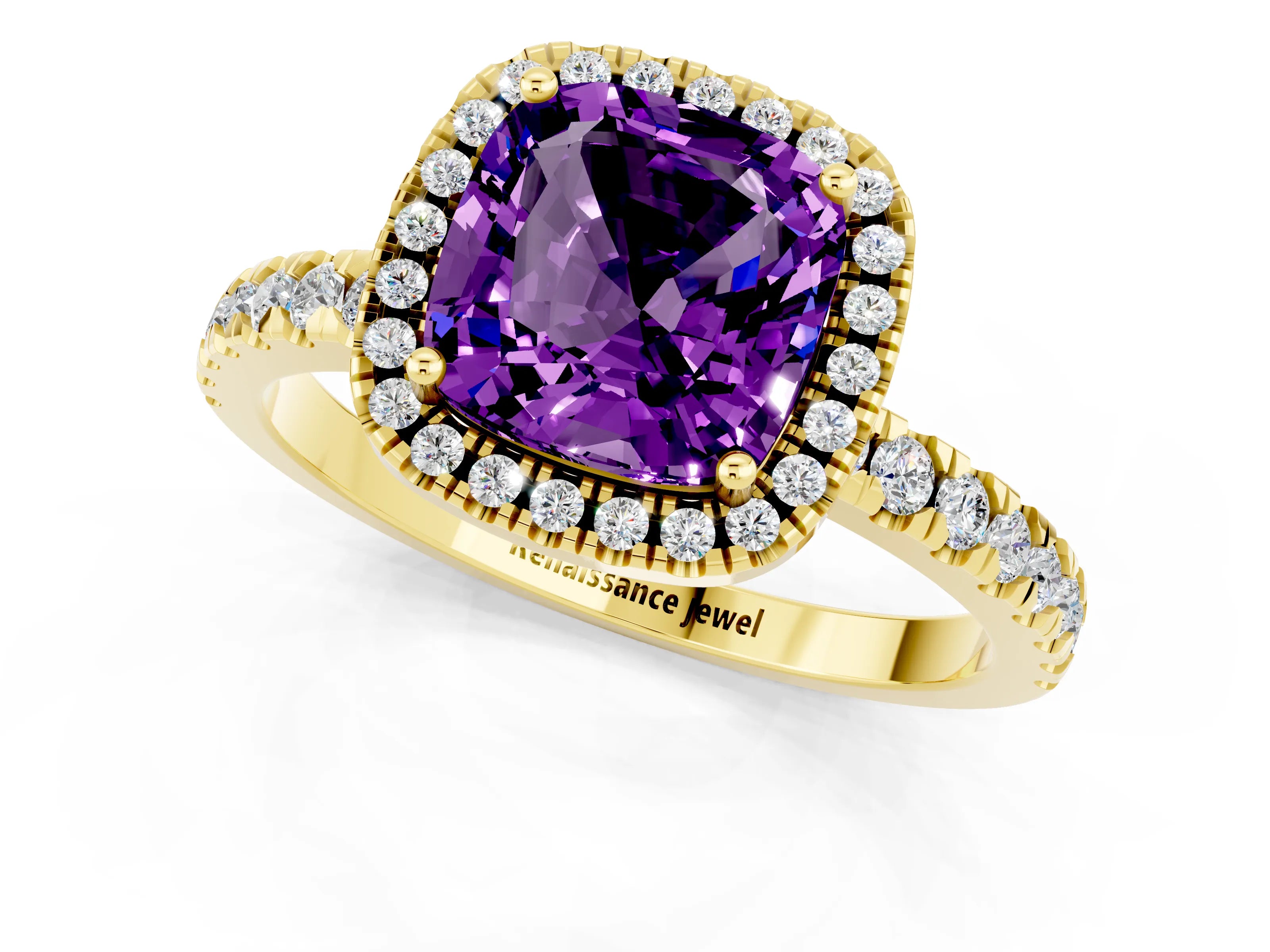 Yellow gold Cushion Cut Halo Diamond Pave Band with Prong Setting_1