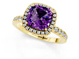 Yellow gold Cushion Cut Halo Diamond Pave Band with Prong Setting_1