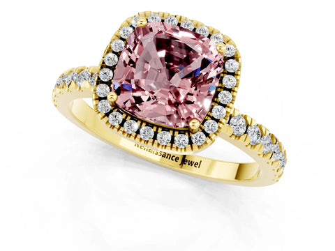 Yellow gold Cushion Cut Halo Diamond Pave Band with Prong Setting_1