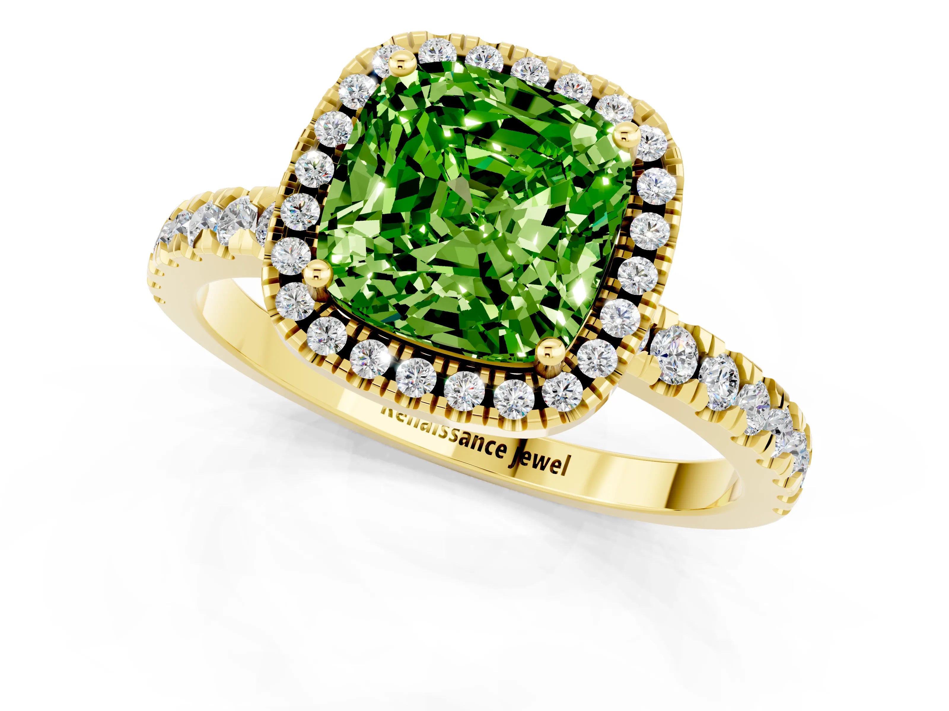 Yellow gold Cushion Cut Halo Diamond Pave Band with Prong Setting_1