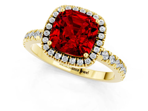 Yellow gold Cushion Cut Halo Diamond Pave Band with Prong Setting_1