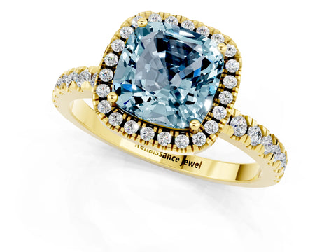 Yellow gold Cushion Cut Halo Diamond Pave Band with Prong Setting_1