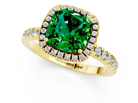 Yellow gold Cushion Cut Halo Diamond Pave Band with Prong Setting_1