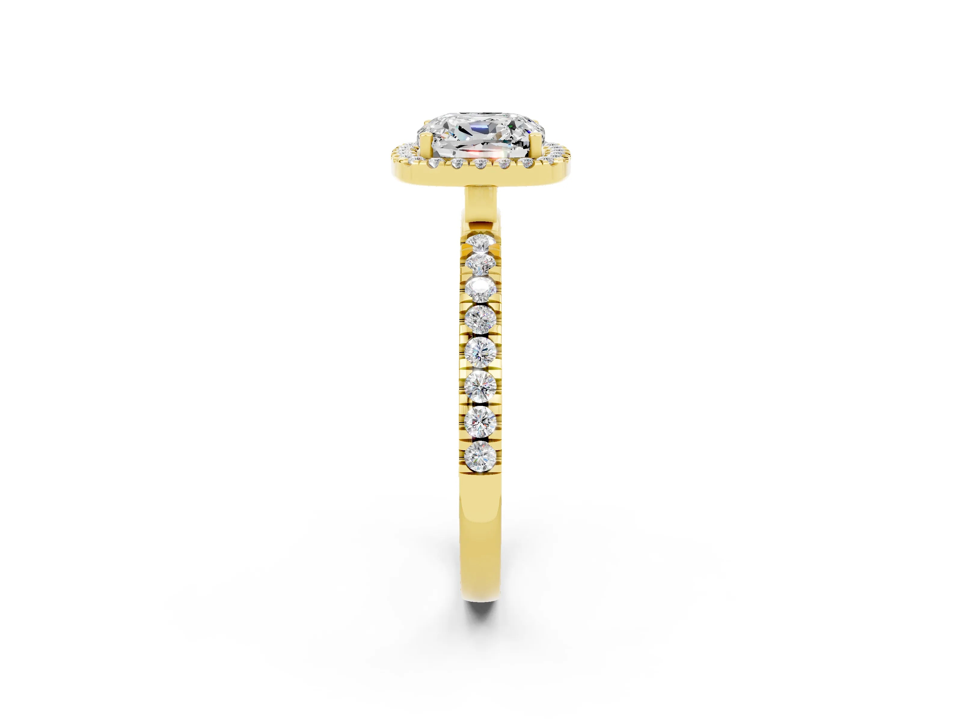 Yellow gold Cushion Cut Halo Diamond Pave Band with Prong Setting_2
