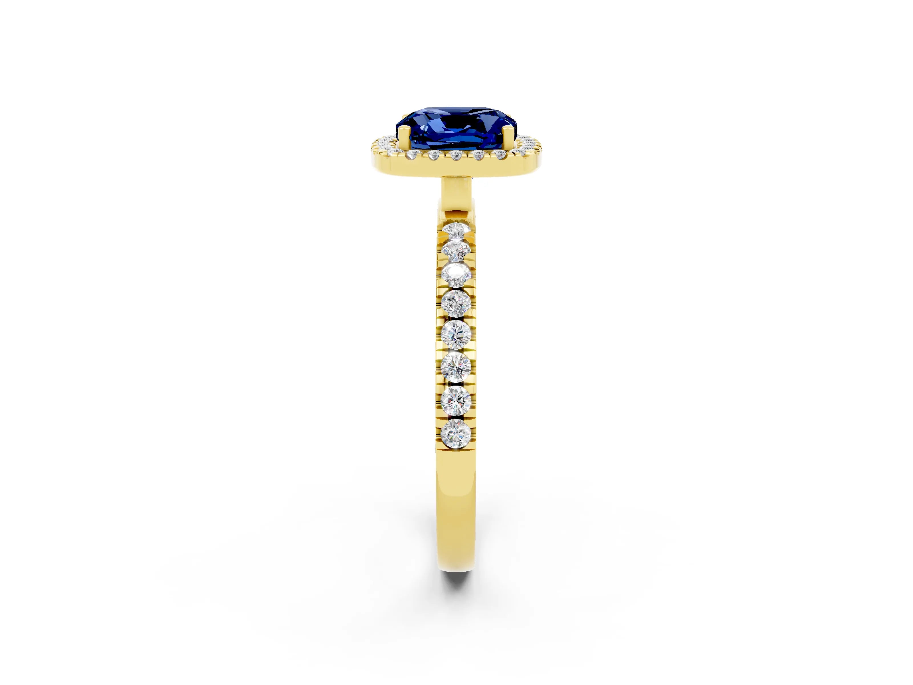 Yellow gold Cushion Cut Halo Diamond Pave Band with Prong Setting_2