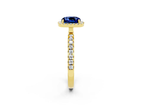 Yellow gold Cushion Cut Halo Diamond Pave Band with Prong Setting_2