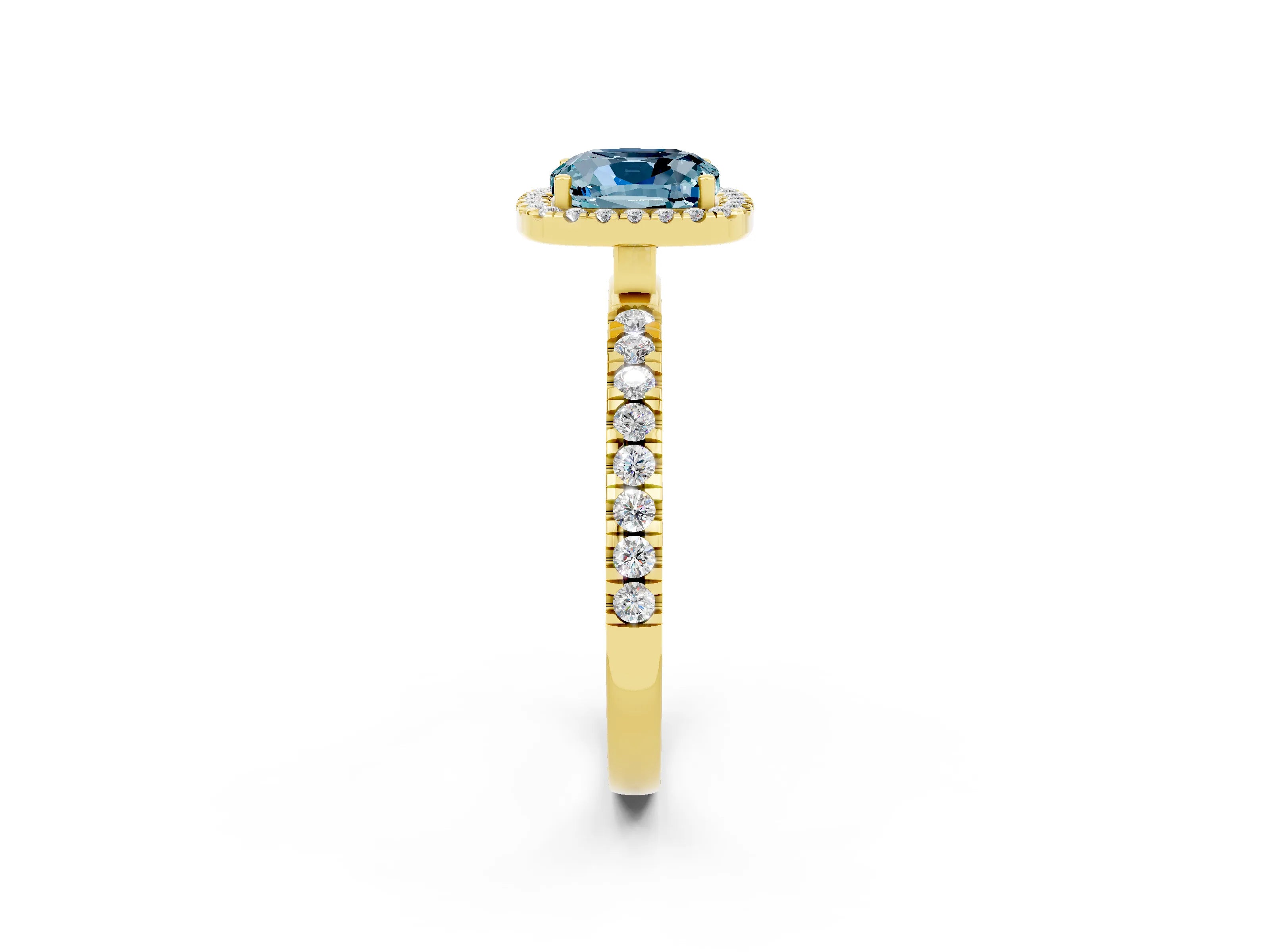 Yellow gold Cushion Cut Halo Diamond Pave Band with Prong Setting_2