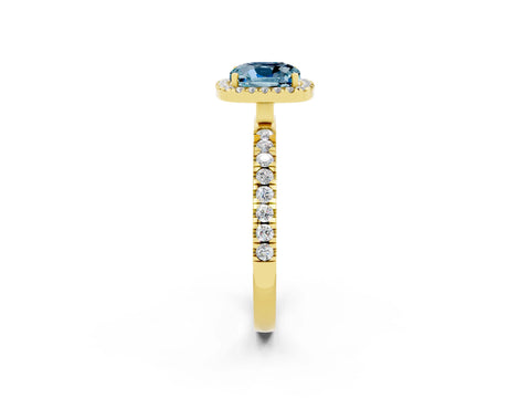 Yellow gold Cushion Cut Halo Diamond Pave Band with Prong Setting_2