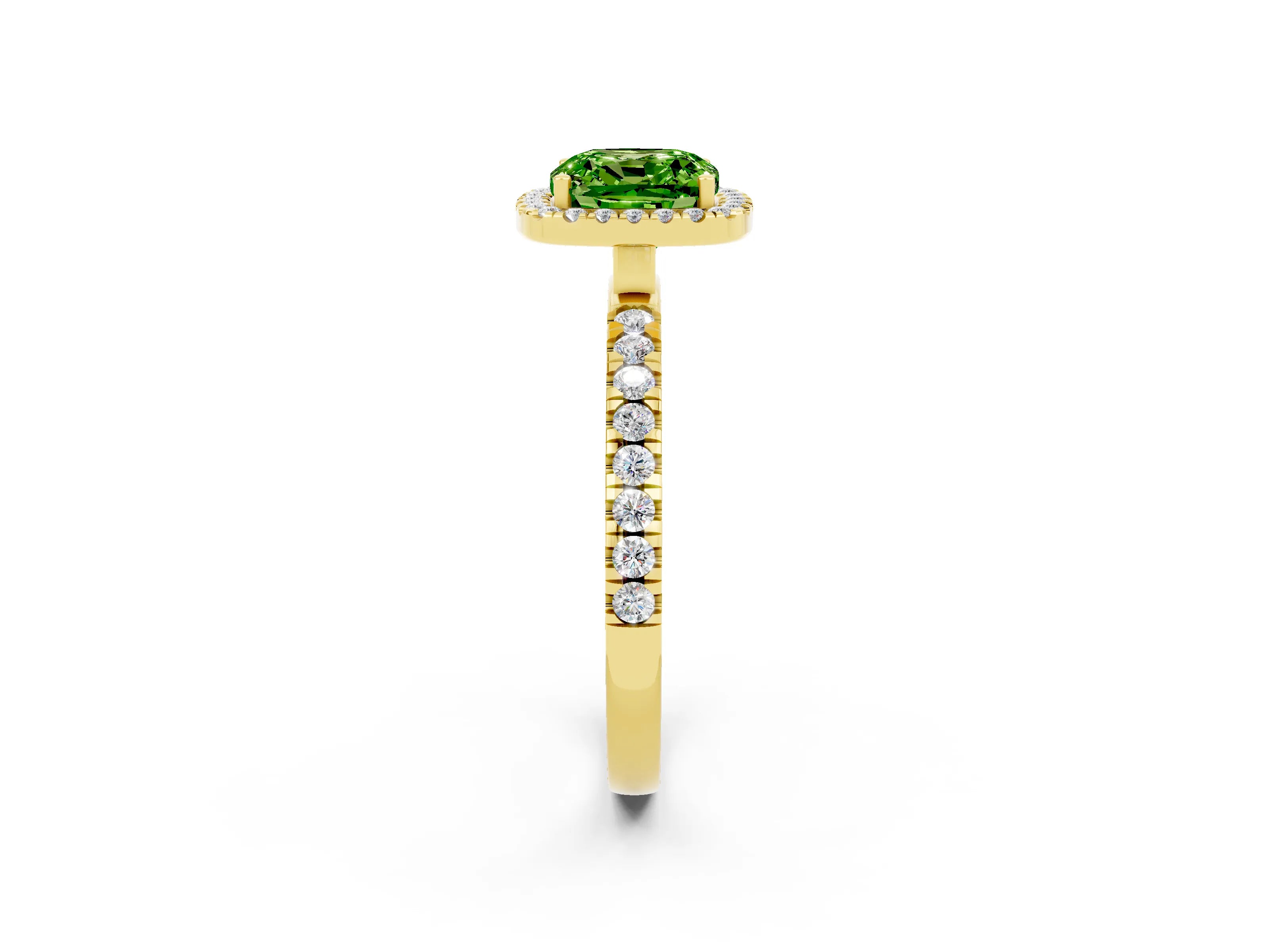 Yellow gold Cushion Cut Halo Diamond Pave Band with Prong Setting_2