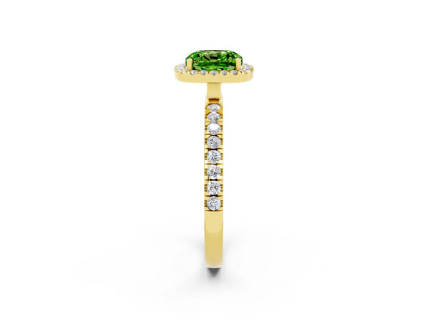 Yellow gold Cushion Cut Halo Diamond Pave Band with Prong Setting