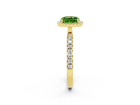 Yellow gold Cushion Cut Halo Diamond Pave Band with Prong Setting_2