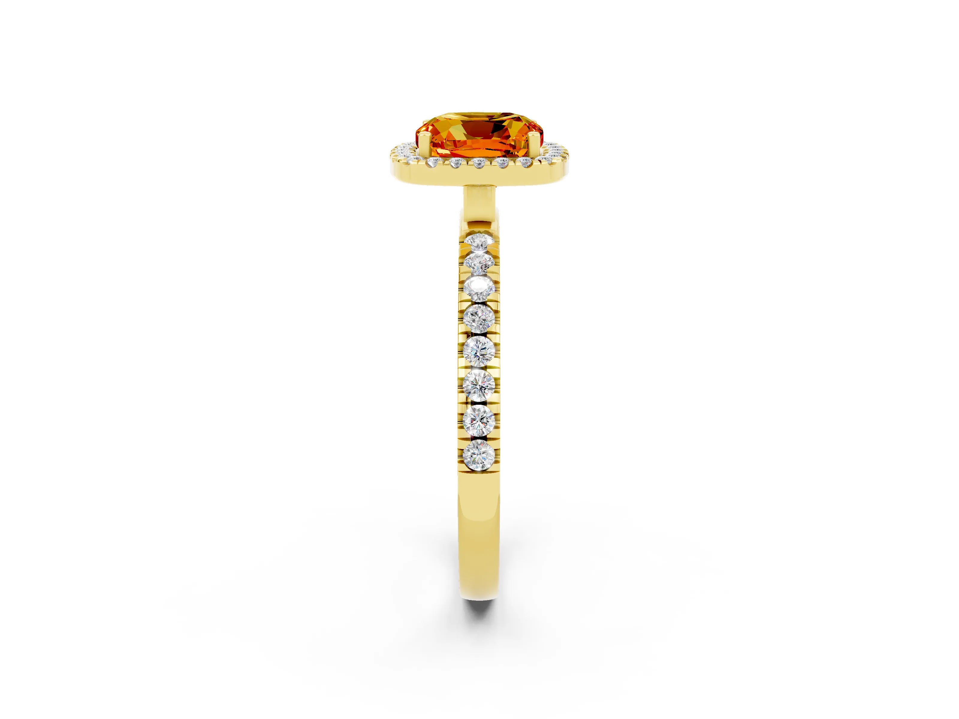 Yellow gold Cushion Cut Halo Diamond Pave Band with Prong Setting_2