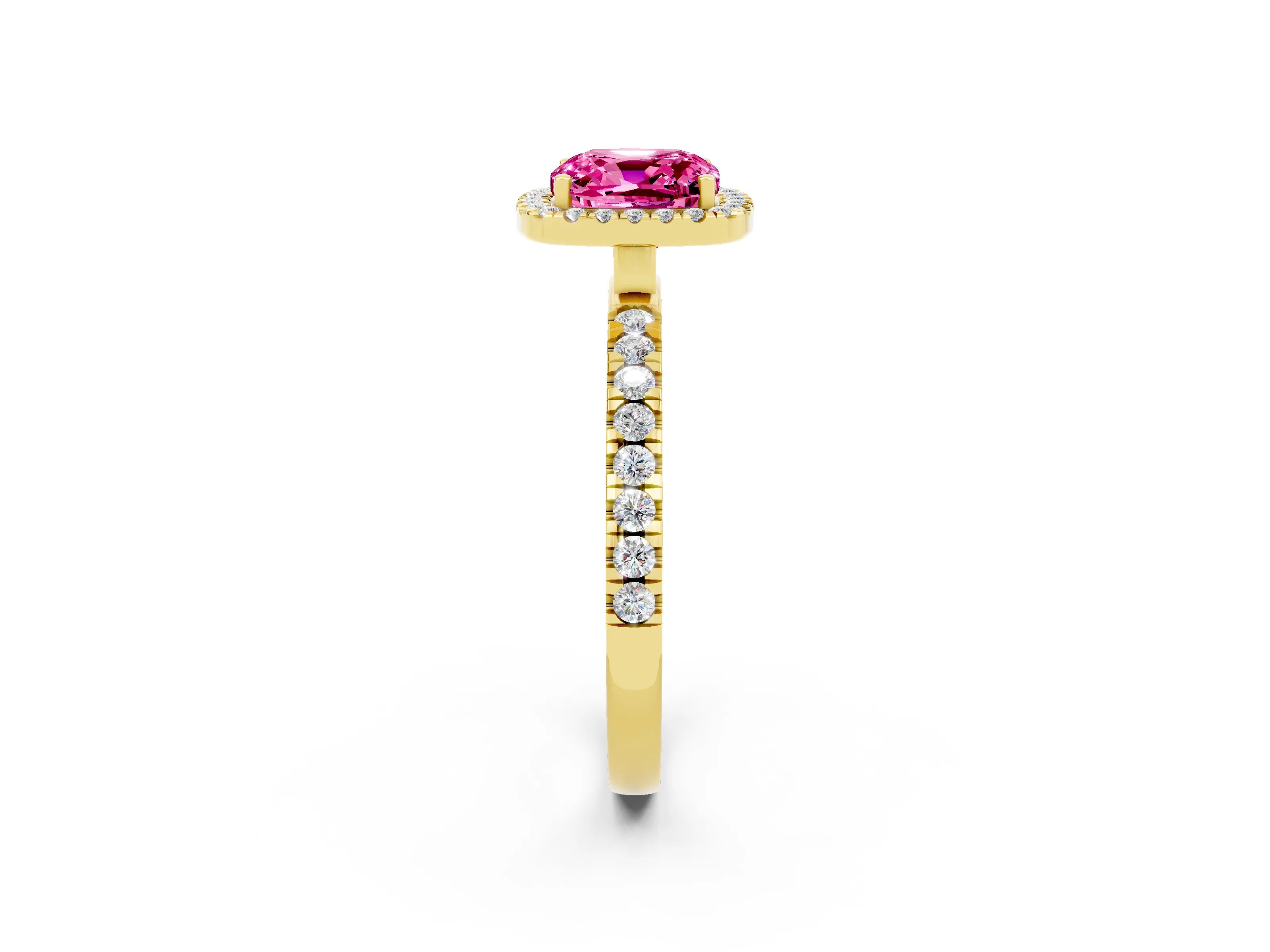Yellow gold Cushion Cut Halo Diamond Pave Band with Prong Setting_2