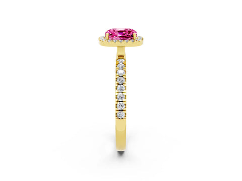 Yellow gold Cushion Cut Halo Diamond Pave Band with Prong Setting_2